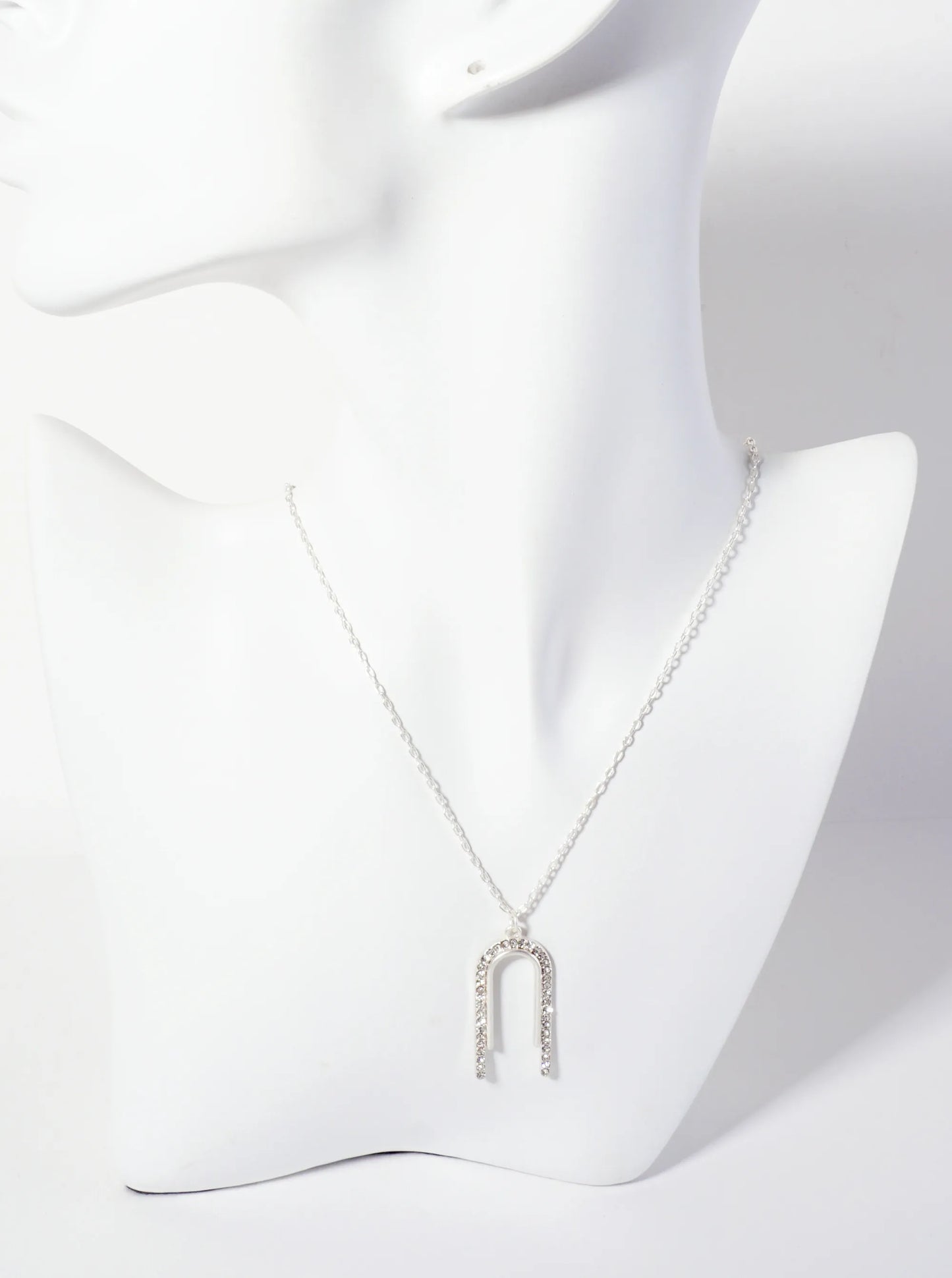 Crystal-Pave Arch-Shaped Pendant 16-inch Necklace