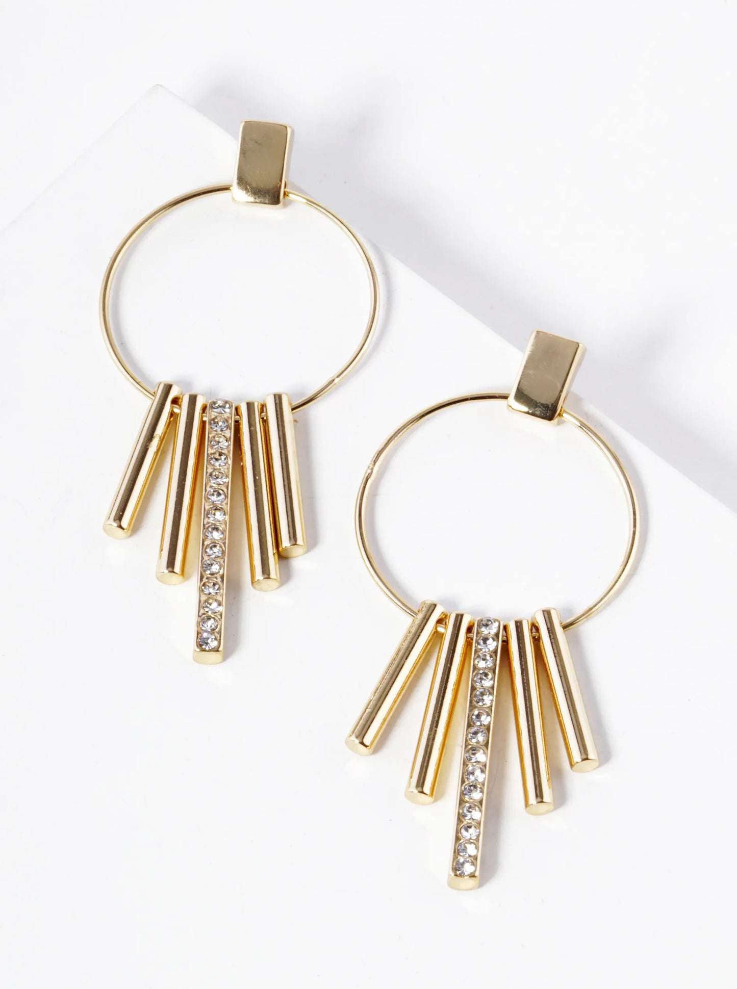 Crystal Pave Bar Drop Circle Dangle Earrings