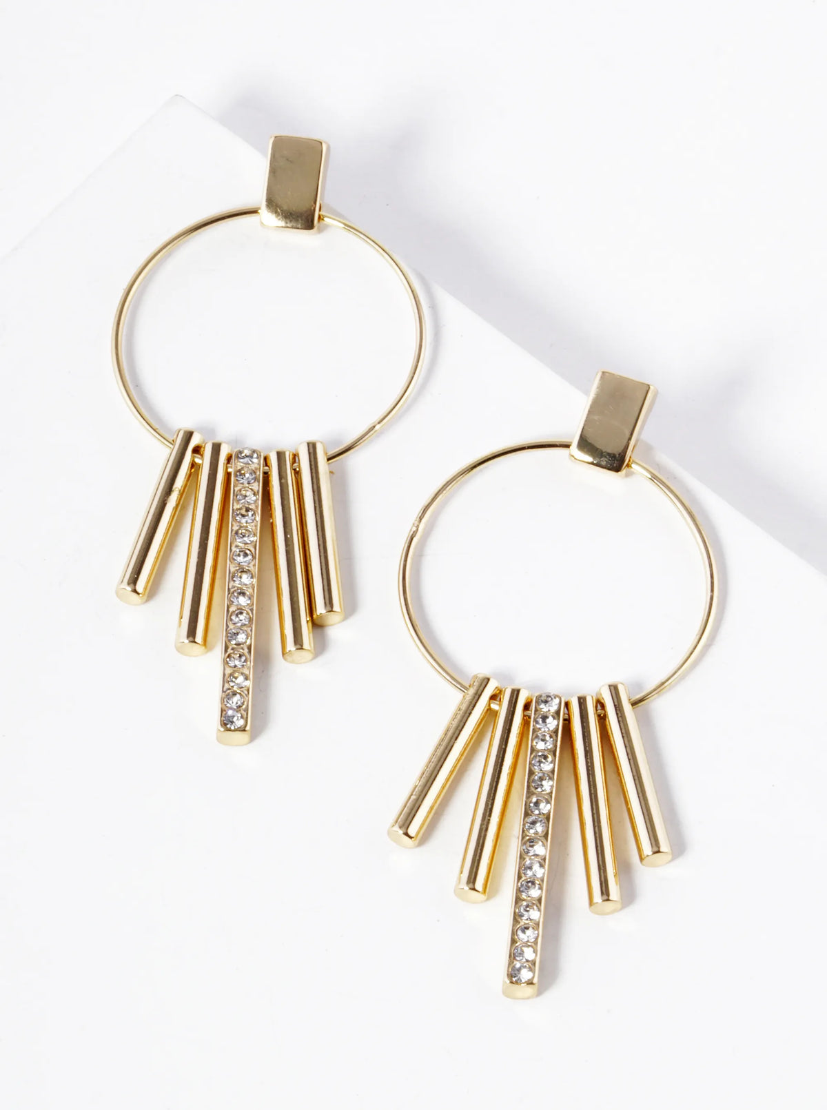 Crystal Pave Bar Drop Circle Dangle Earrings