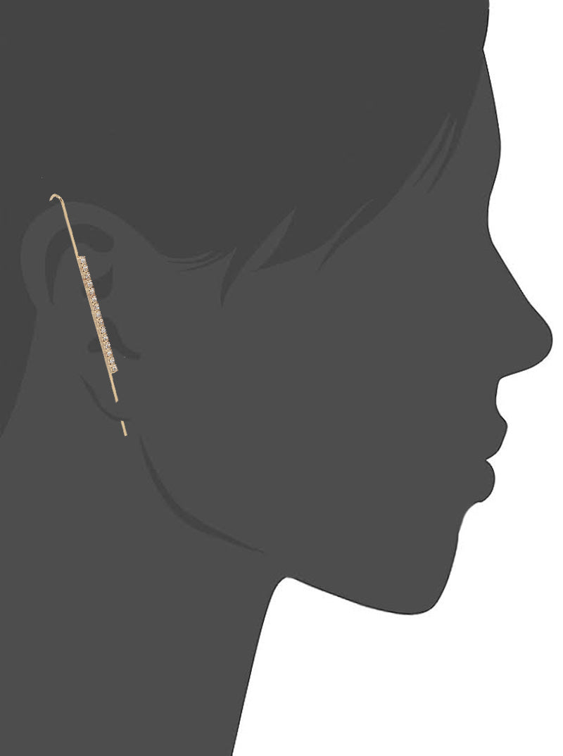 Crystal Pave Bar Ear Pin Needle Earrings