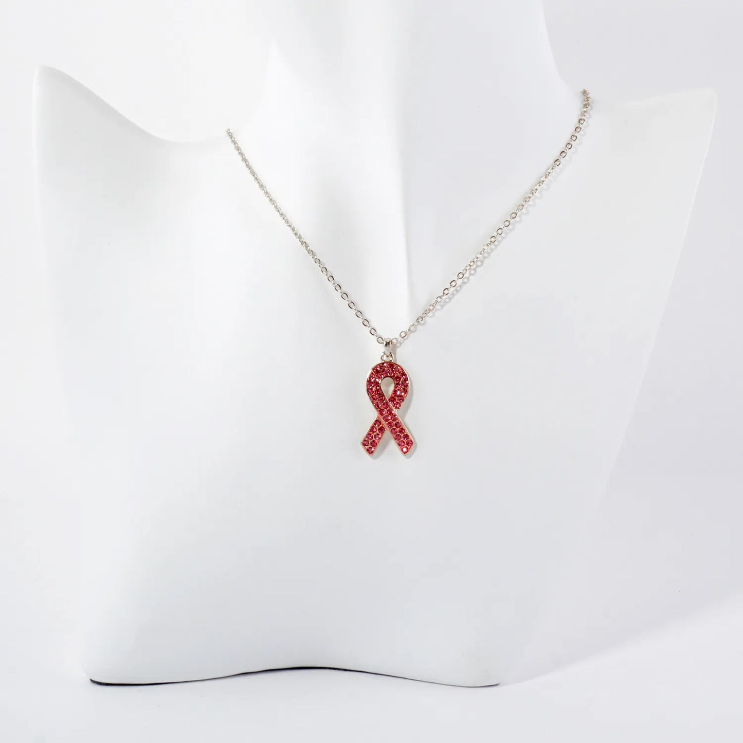 Crystal-Pave Breast Cancer Awareness Pink-Ribbon Pendant Necklace