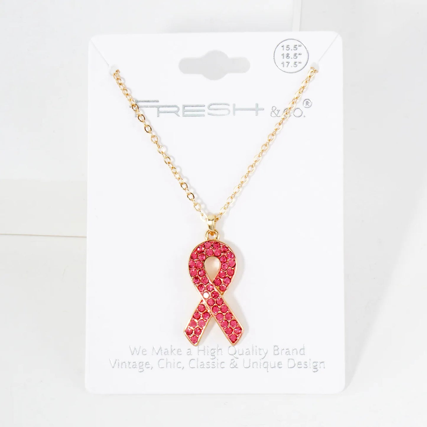 Crystal-Pave Breast Cancer Awareness Pink-Ribbon Pendant Necklace