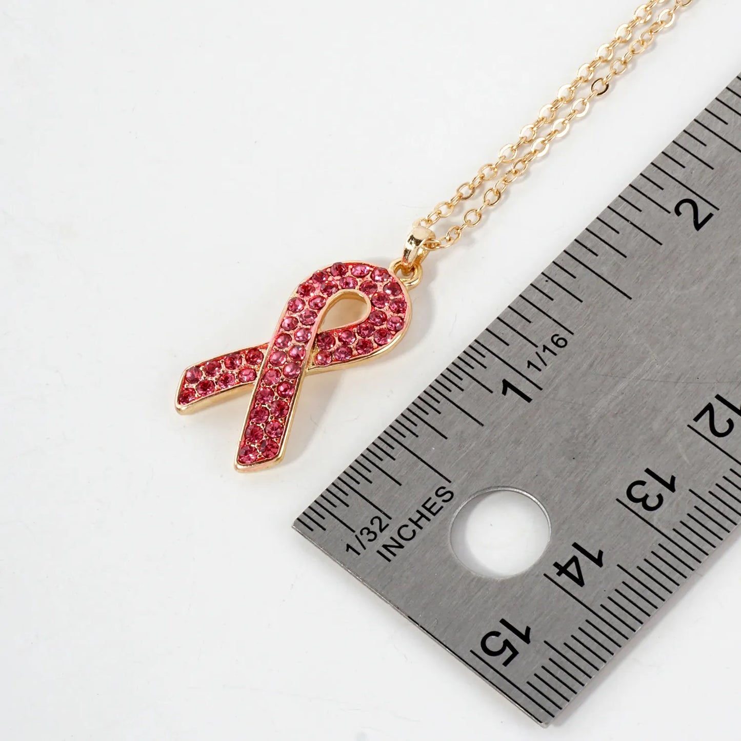 Crystal-Pave Breast Cancer Awareness Pink-Ribbon Pendant Necklace