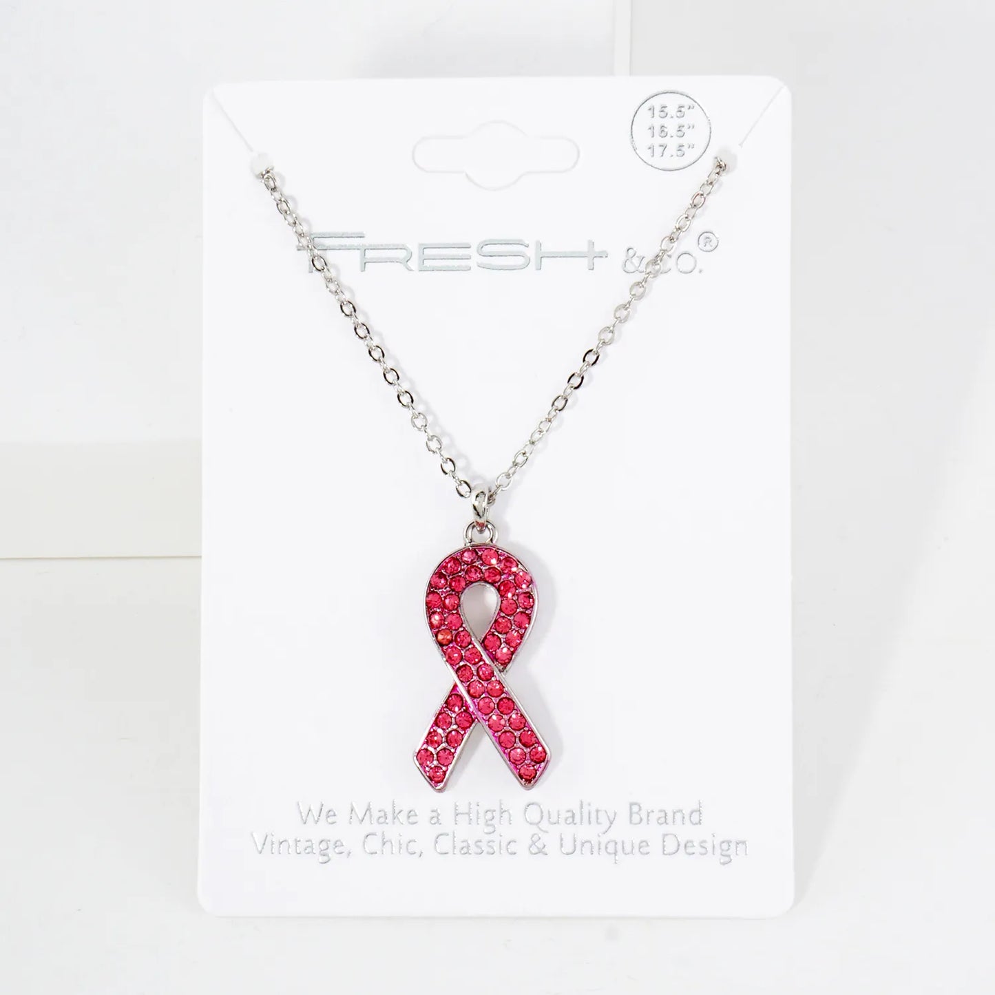 Crystal-Pave Breast Cancer Awareness Pink-Ribbon Pendant Necklace