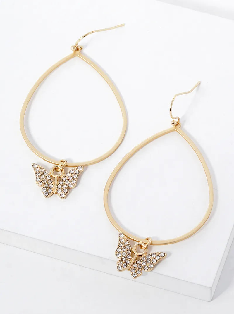 Crystal Pave Butterfly Drop Teardrop Dangle Earrings