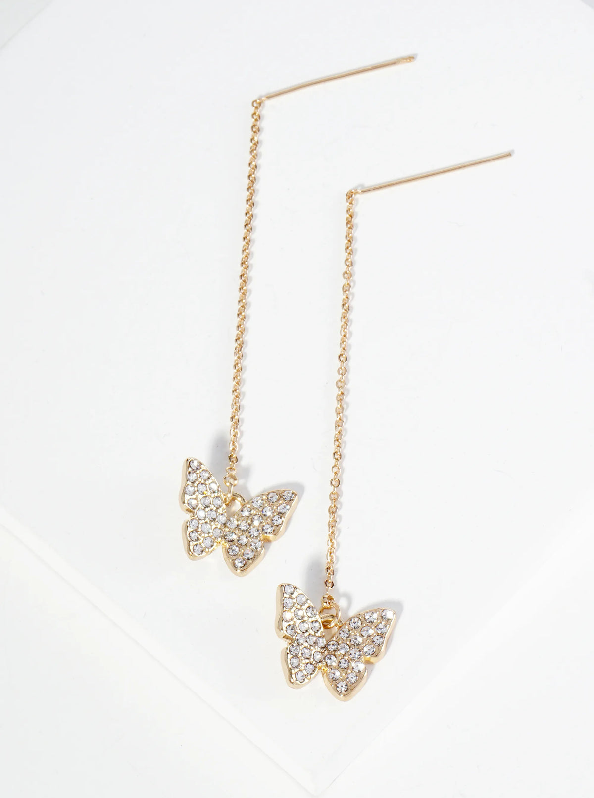 Crystal Pave Butterfly Drop Threader Earrings