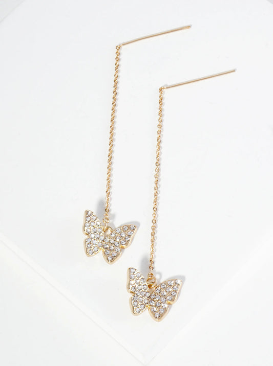 Crystal Pave Butterfly Drop Threader Earrings