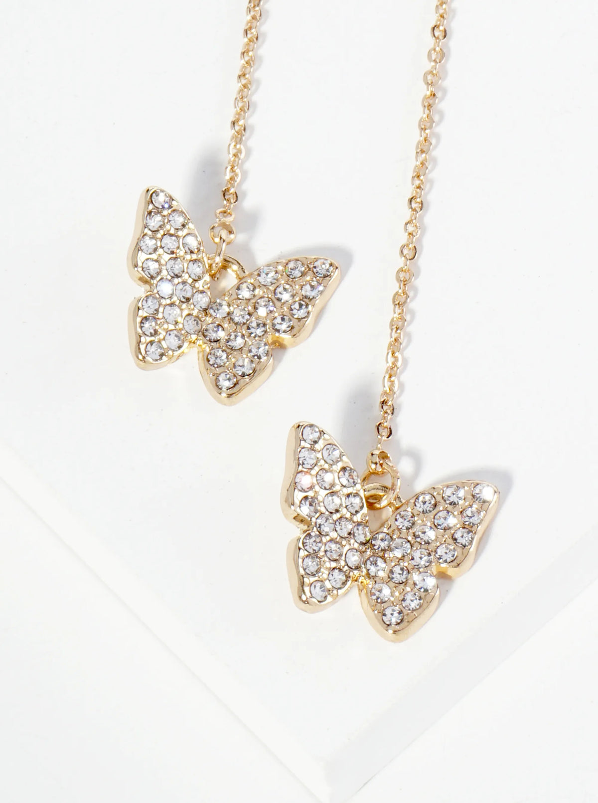 Crystal Pave Butterfly Drop Threader Earrings