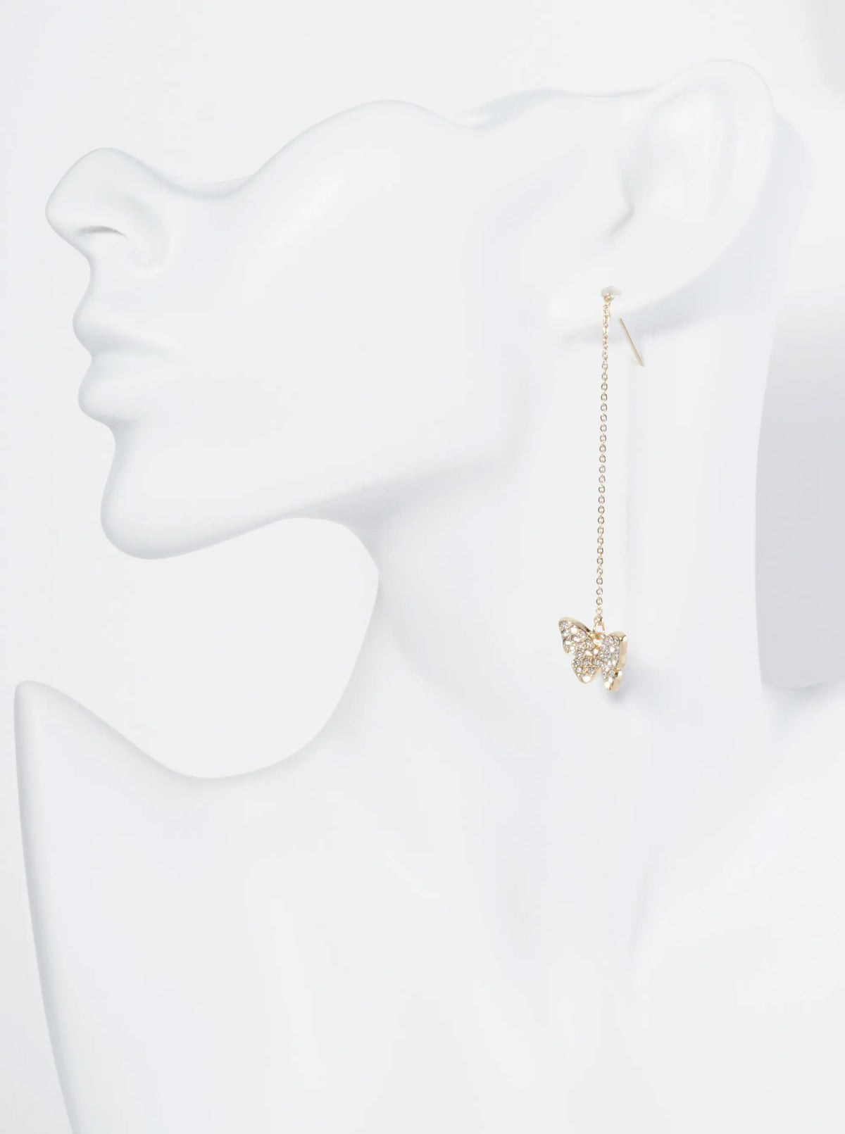 Crystal Pave Butterfly Drop Threader Earrings