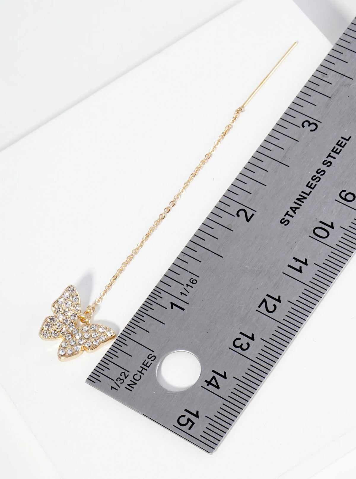 Crystal Pave Butterfly Drop Threader Earrings