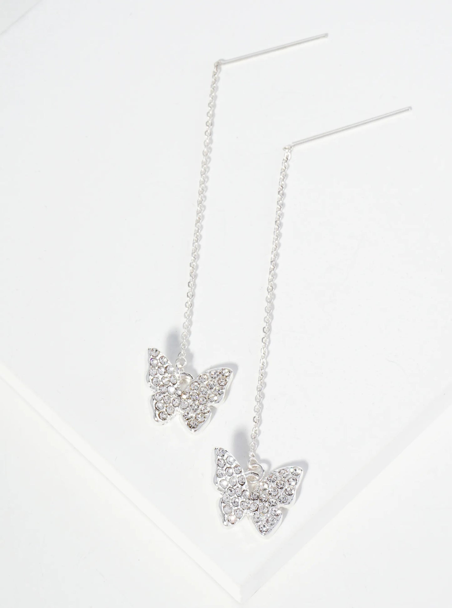 Crystal Pave Butterfly Drop Threader Earrings