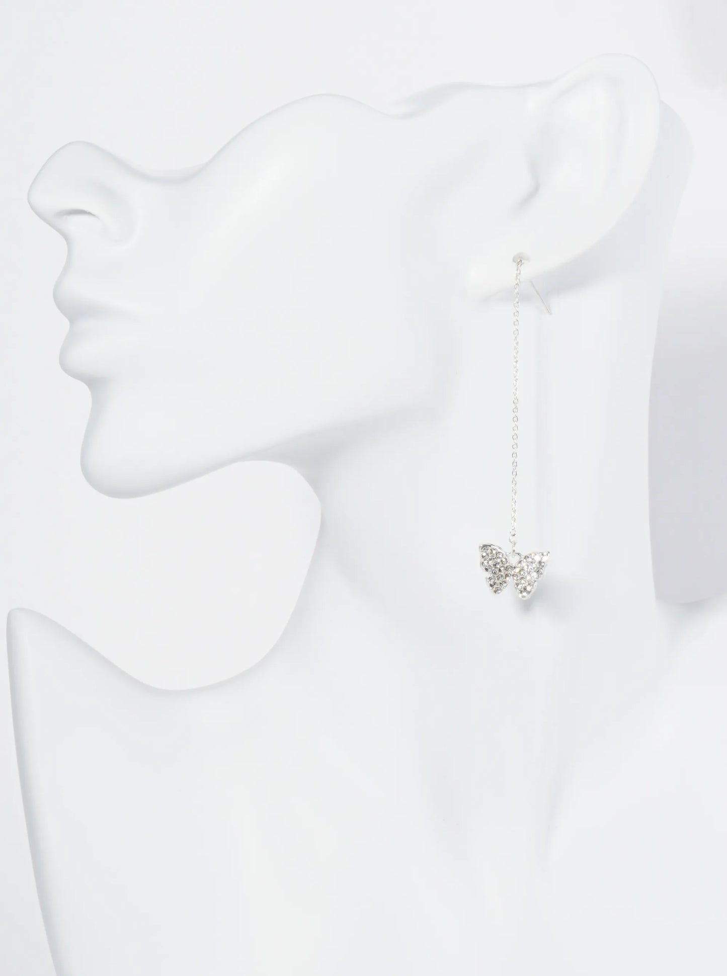 Crystal Pave Butterfly Drop Threader Earrings