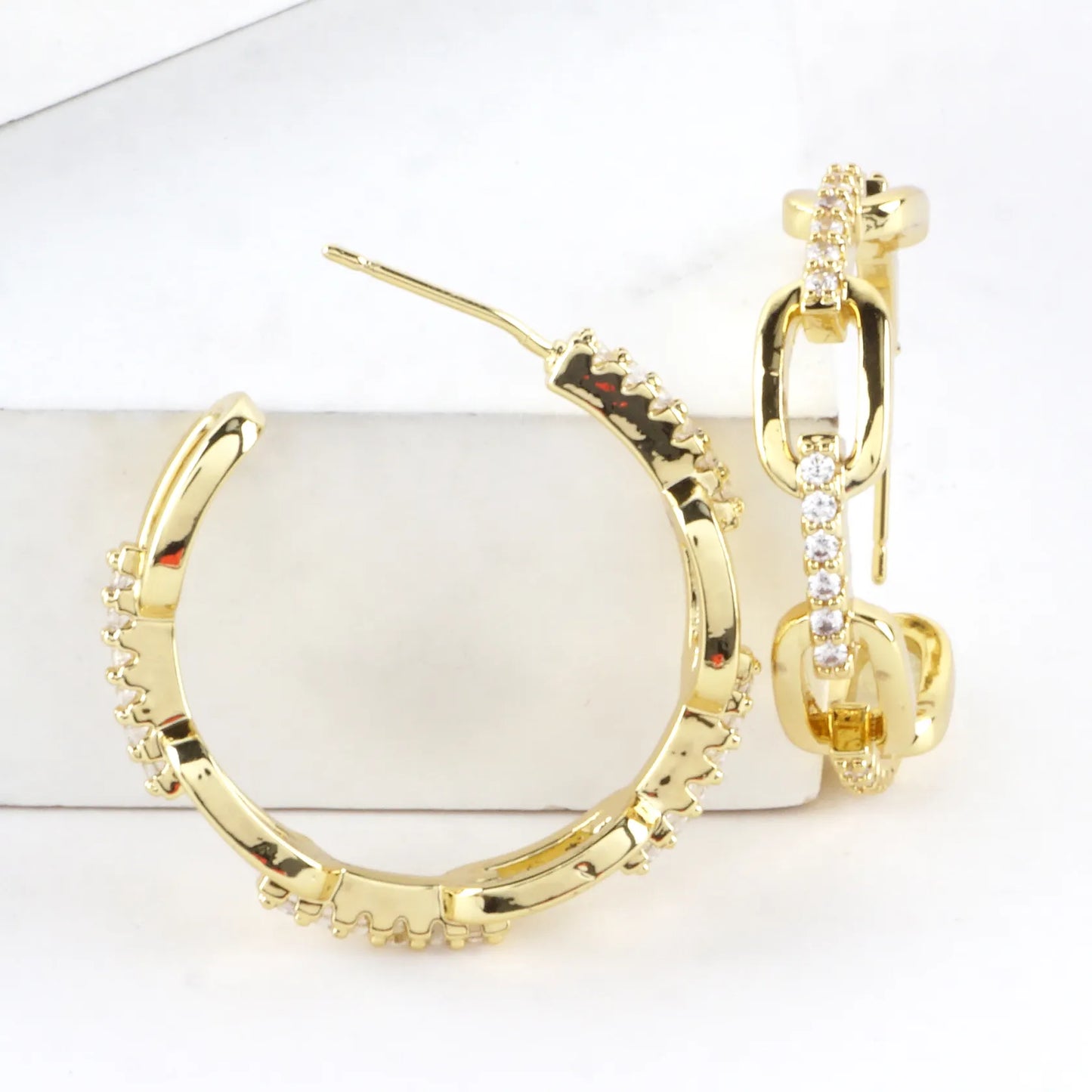 Crystal Pave Chain Link Hoop Earrings