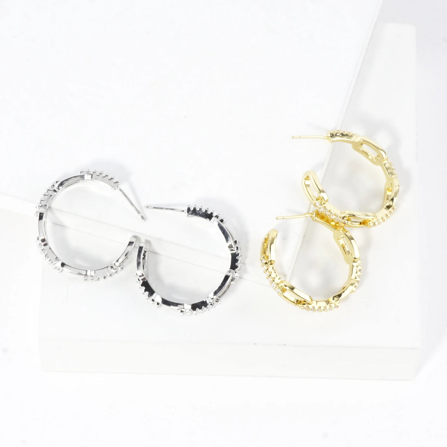 Crystal Pave Chain Link Hoop Earrings