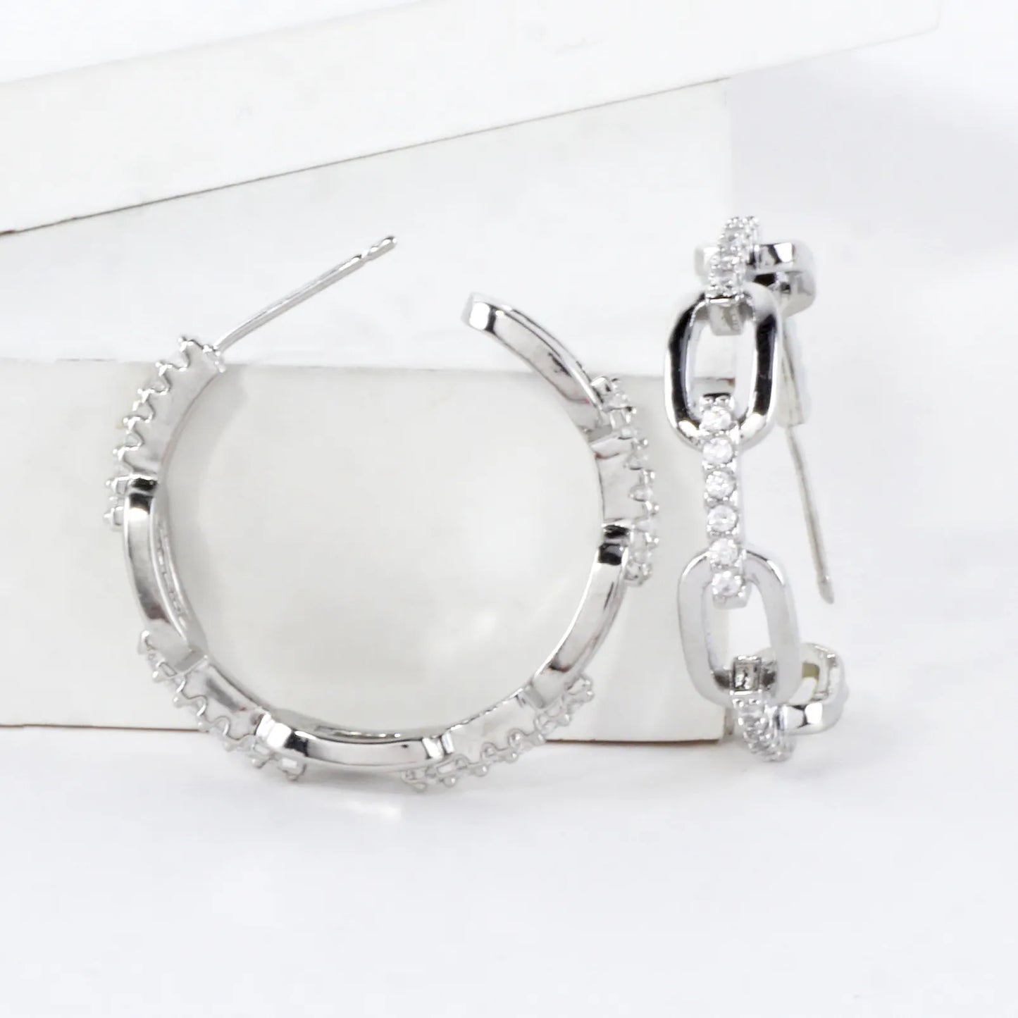 Crystal Pave Chain Link Hoop Earrings