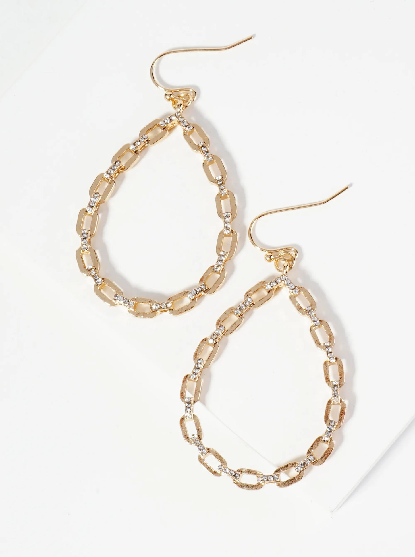 Crystal Pave Chain Teardrop Dangle Drop Earrings