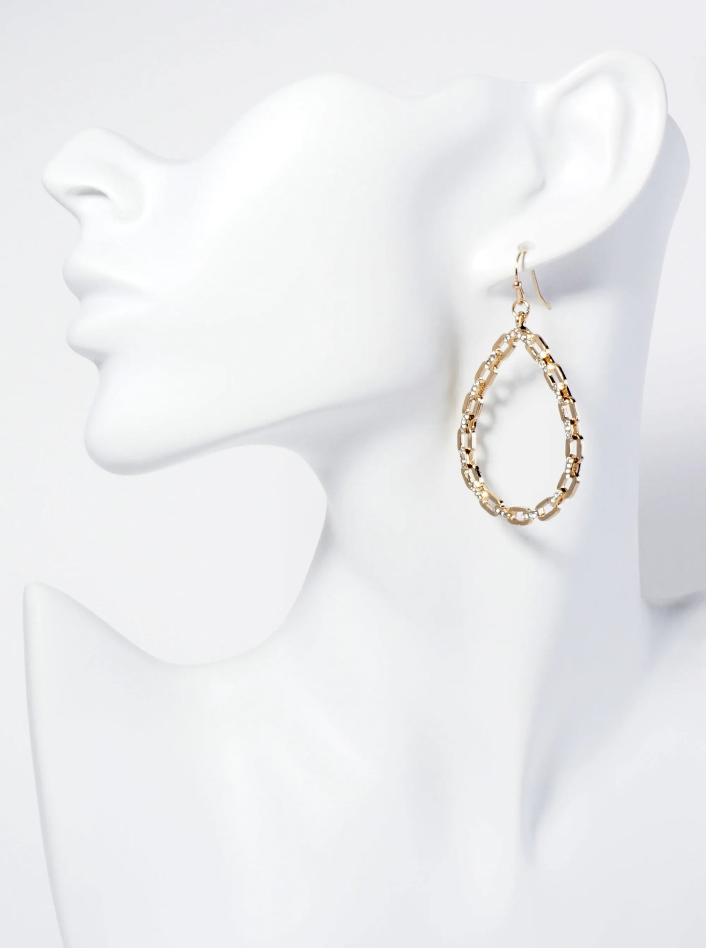 Crystal Pave Chain Teardrop Dangle Drop Earrings