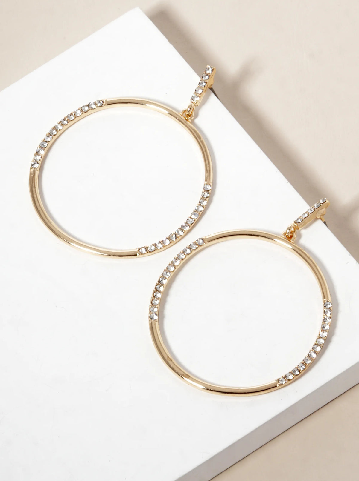 Crystal Pave Circle Drop Dangle Post Earrings