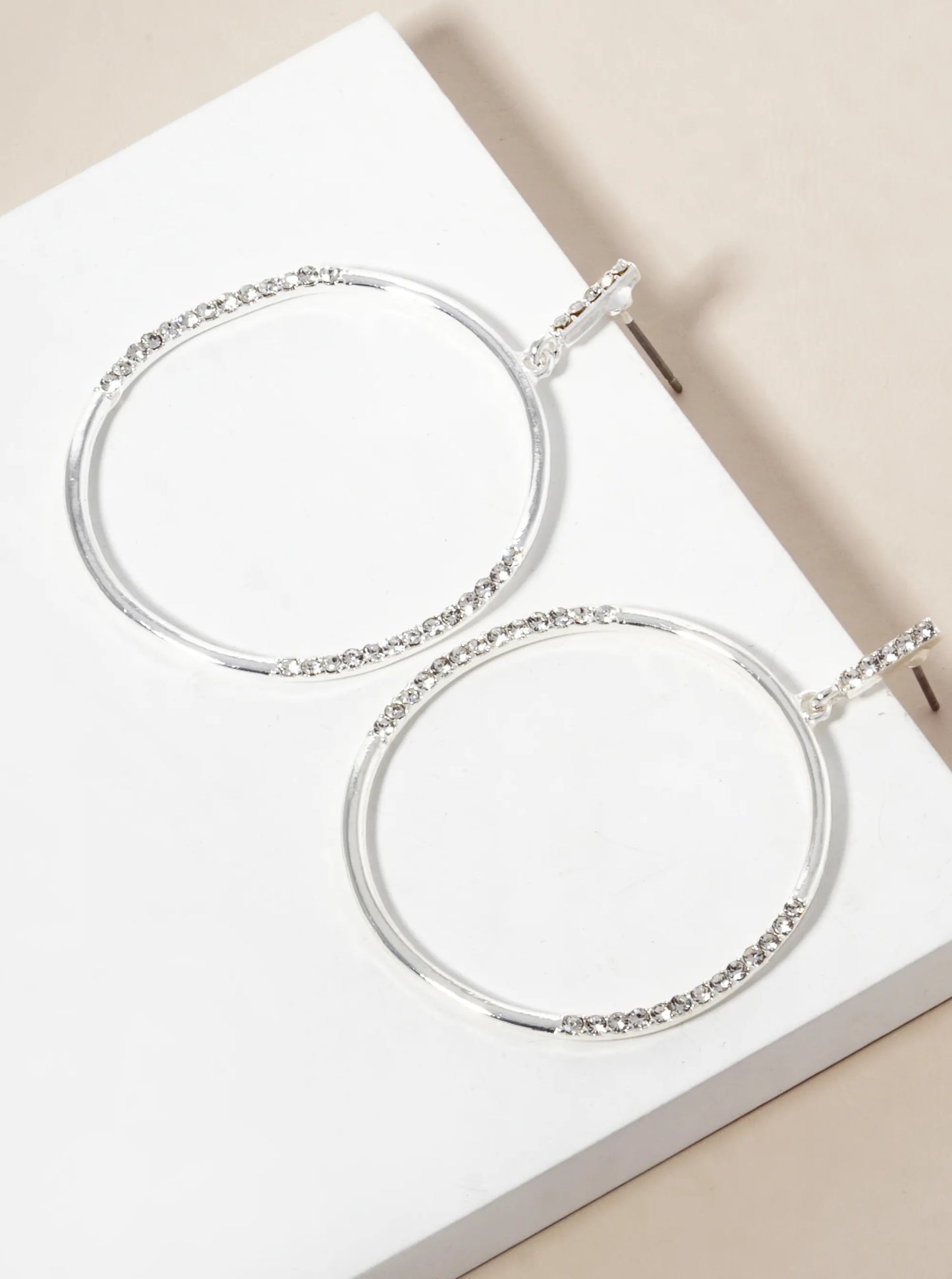 Crystal Pave Circle Drop Dangle Post Earrings