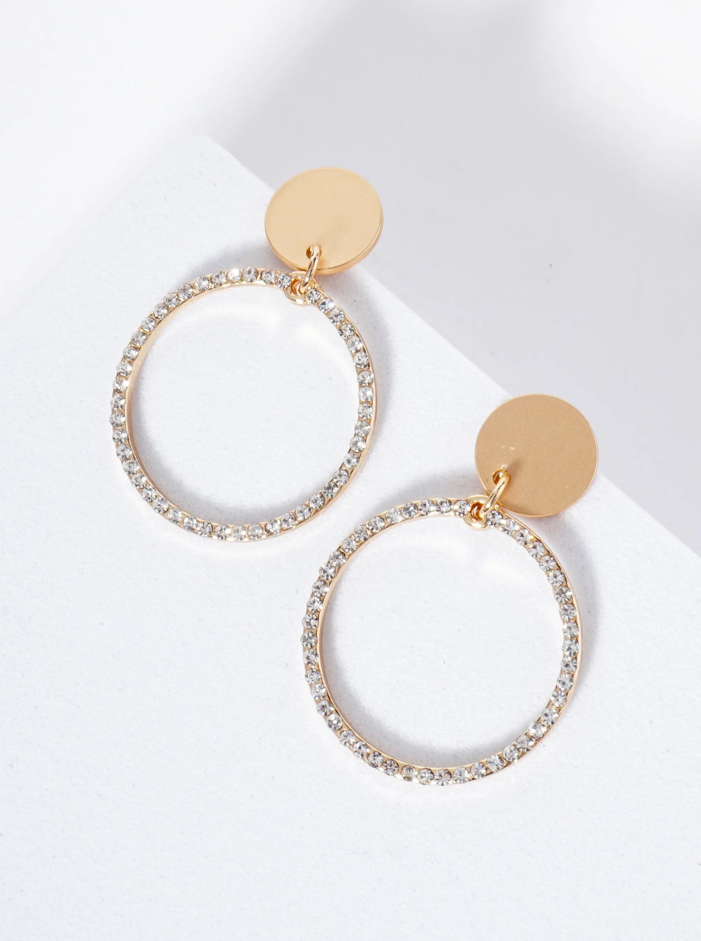 Crystal Pave Circle Drop Delicate Earrings