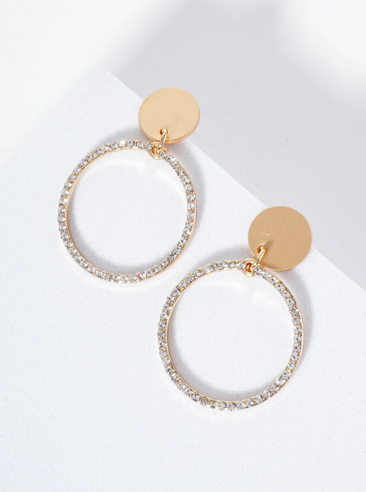 Crystal Pave Circle Drop Delicate Earrings