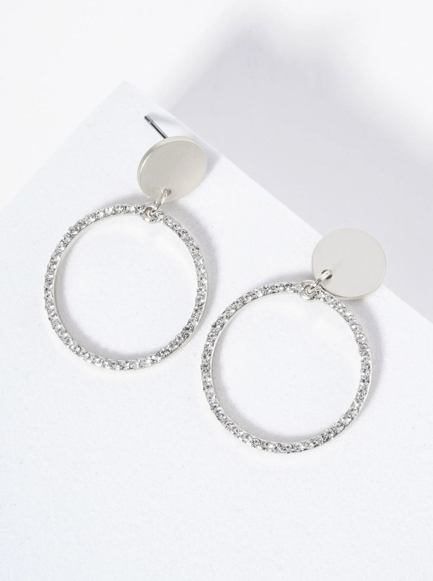 Crystal Pave Circle Drop Delicate Earrings