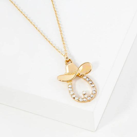 Crystal-Pave Cowgirl Hat Pendant Necklace