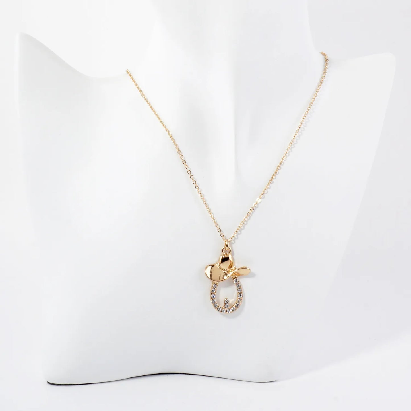 Crystal-Pave Cowgirl Hat Pendant Necklace