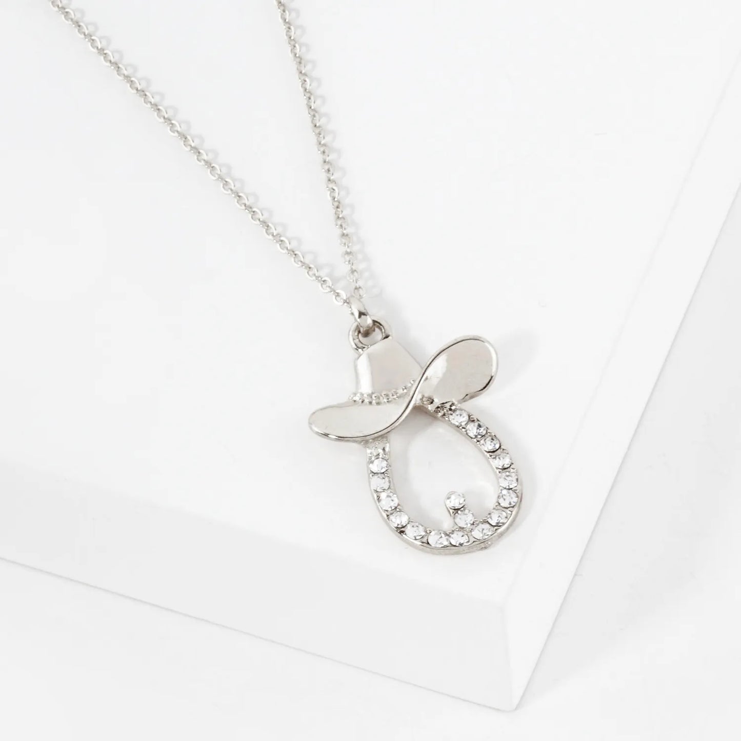 Crystal-Pave Cowgirl Hat Pendant Necklace