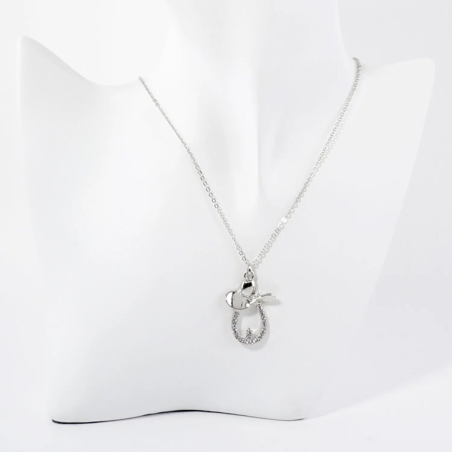 Crystal-Pave Cowgirl Hat Pendant Necklace