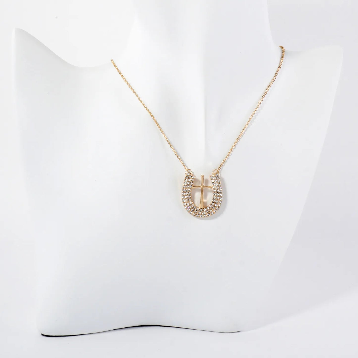 Crystal-Pave Cross-in-Horseshoe Pendant Necklace