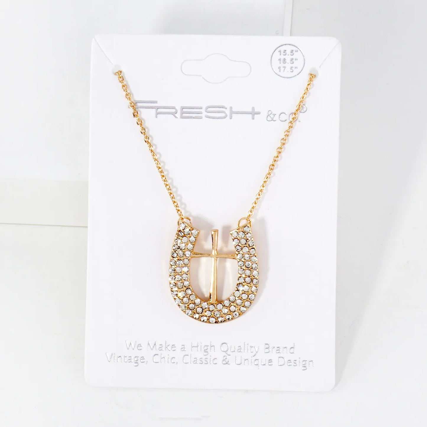 Crystal-Pave Cross-in-Horseshoe Pendant Necklace