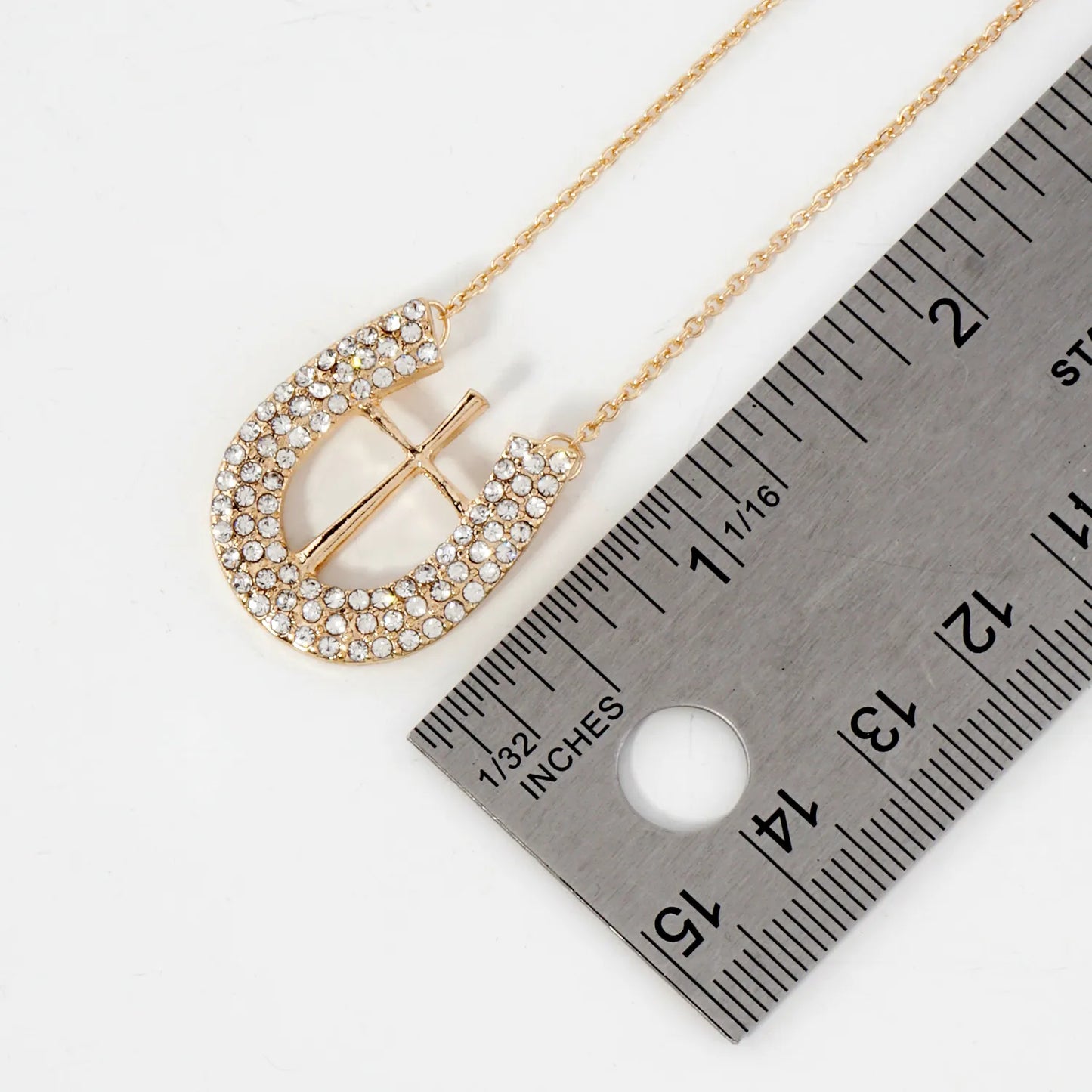 Crystal-Pave Cross-in-Horseshoe Pendant Necklace