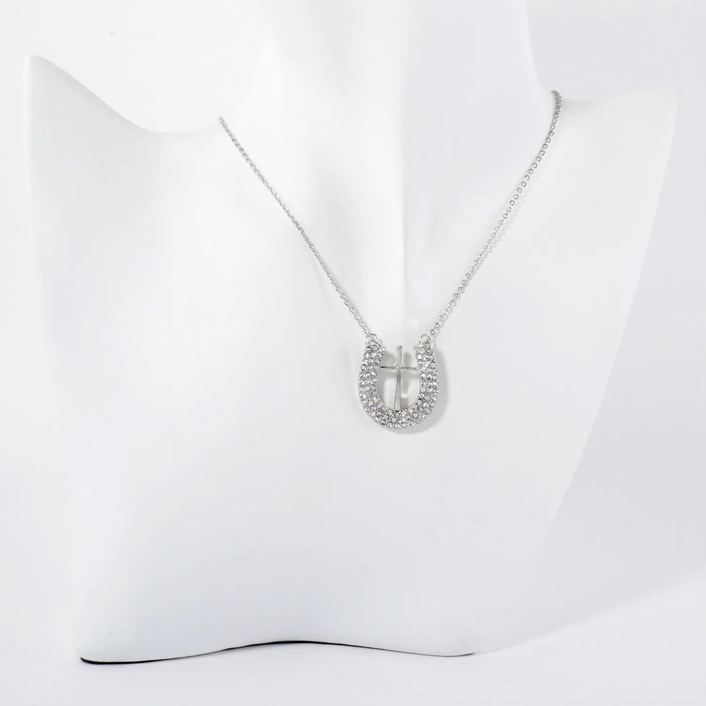 Crystal-Pave Cross-in-Horseshoe Pendant Necklace