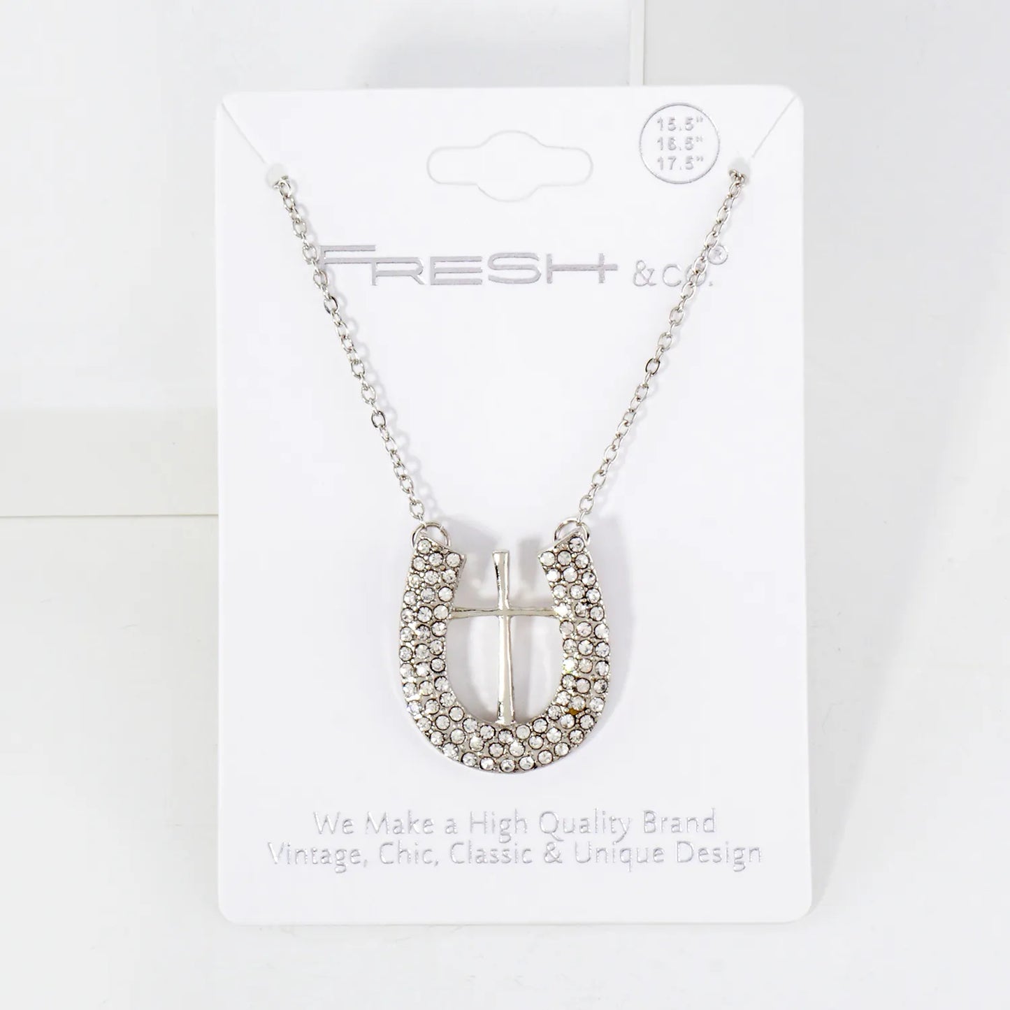 Crystal-Pave Cross-in-Horseshoe Pendant Necklace