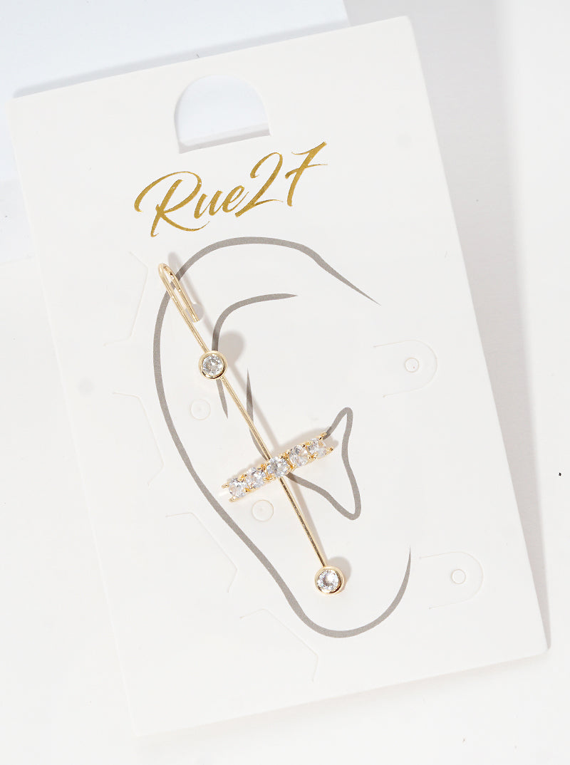 Crystal Pave Curved Bar Ear Pin Needle Earrings