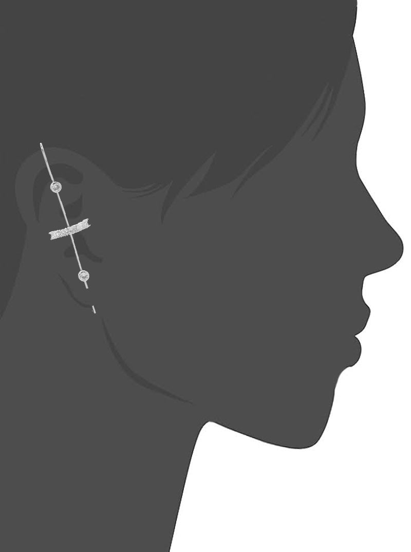 Crystal Pave Curved Bar Ear Pin Needle Earrings