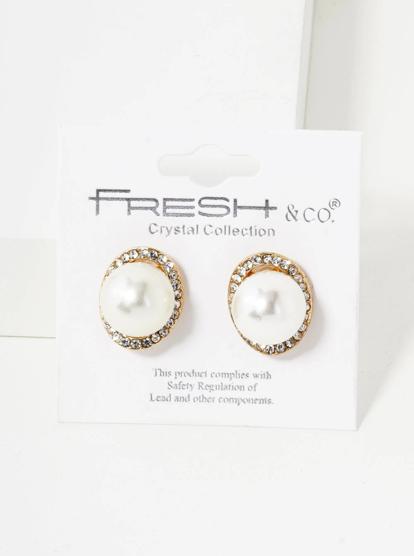 Crystal Pave Curved Oval With12mm Pearl Stud Earrings
