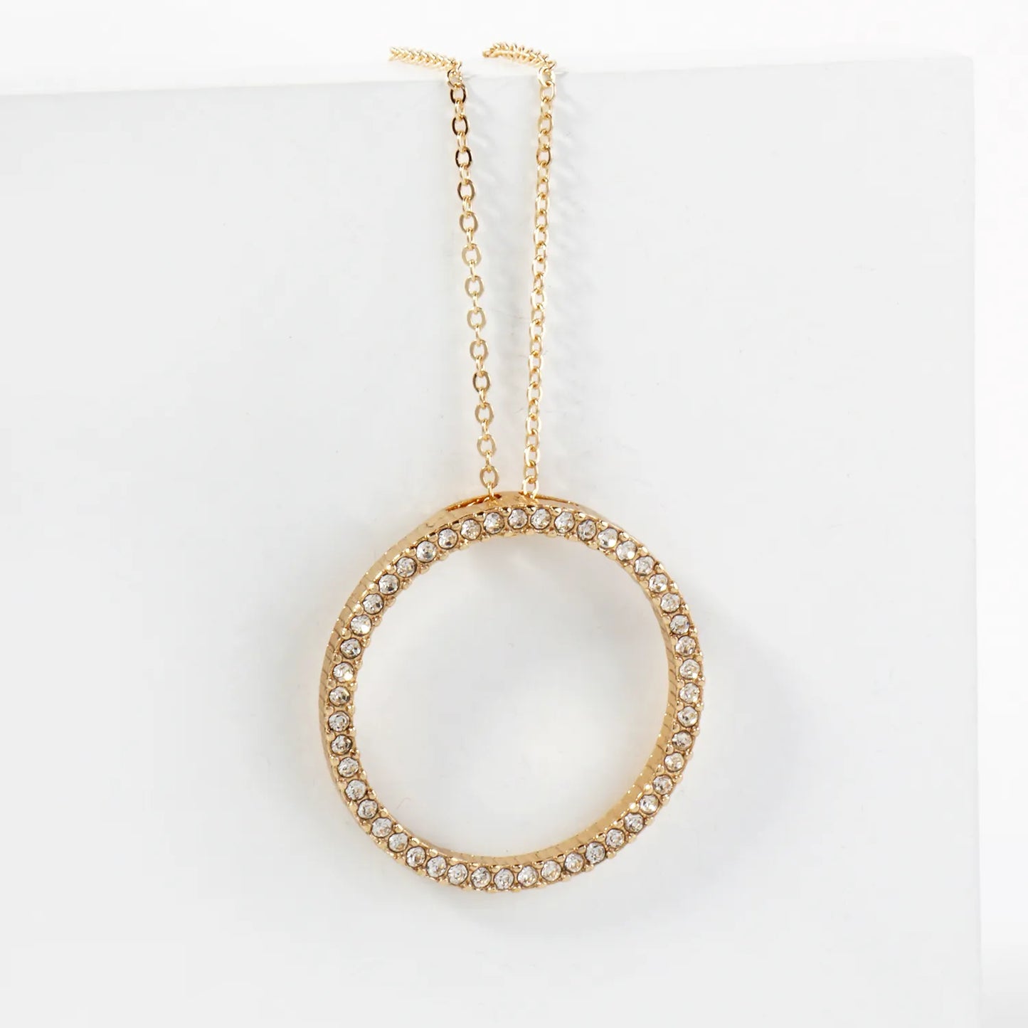 Crystal-Pave Cutout Circle Pendant Necklace
