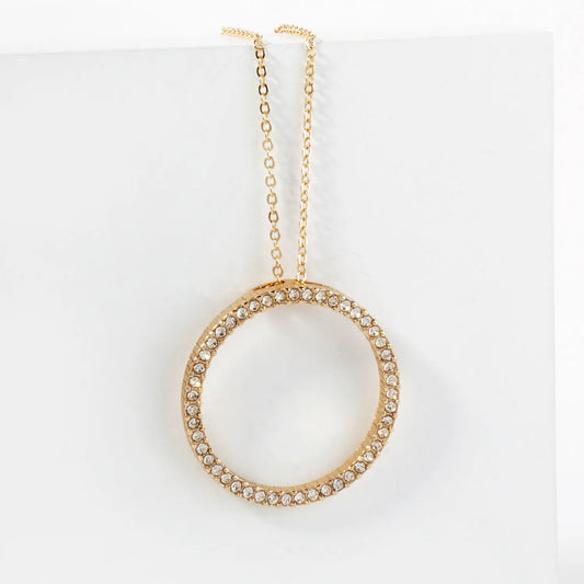 Crystal-Pave Cutout Circle Pendant Necklace