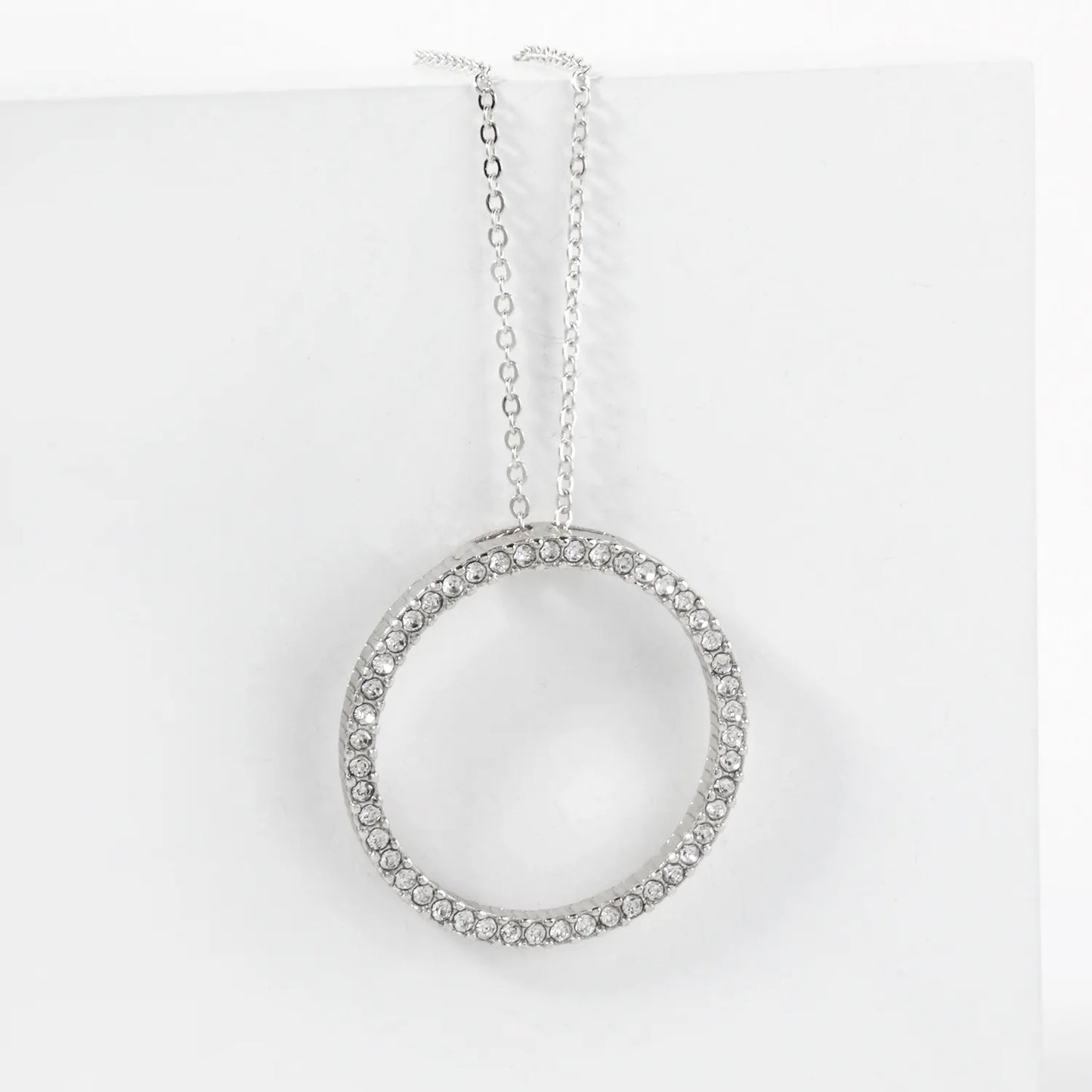 Crystal-Pave Cutout Circle Pendant Necklace