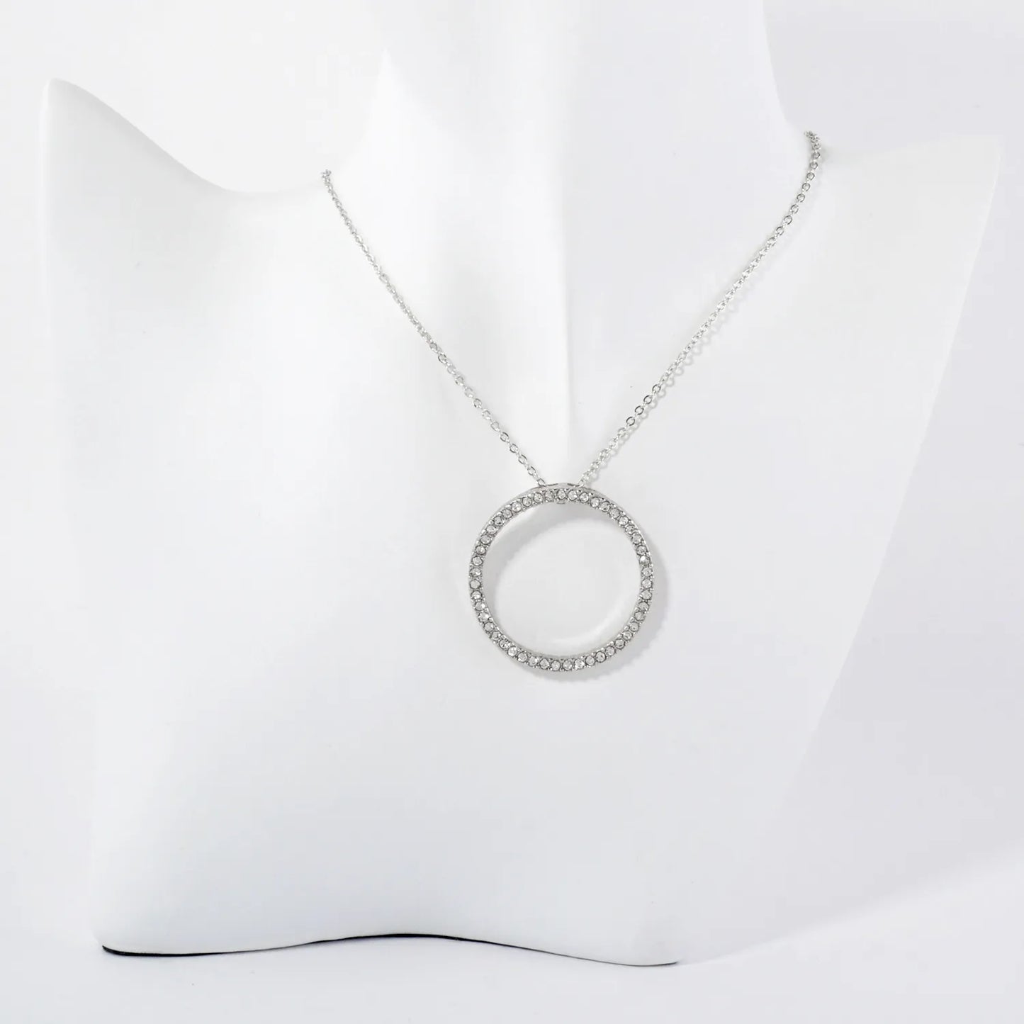 Crystal-Pave Cutout Circle Pendant Necklace
