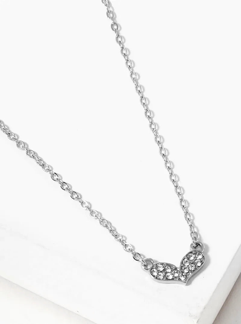 Crystal Pave Dainty Heart Pendant Necklace