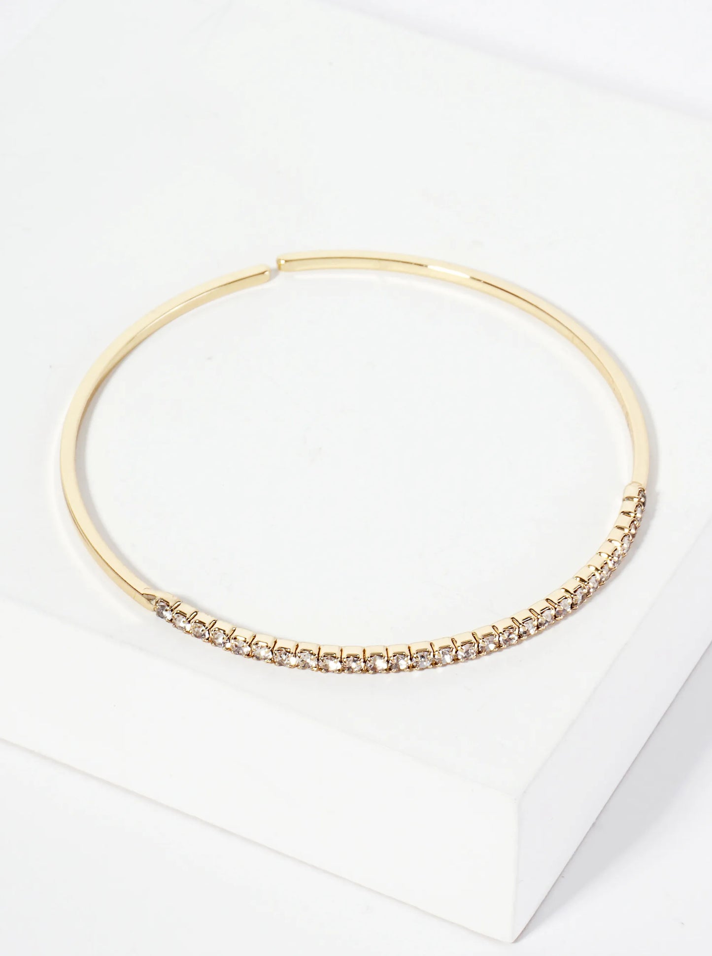 Crystal Pave Delicate Stretch Open Cuff Bracelet