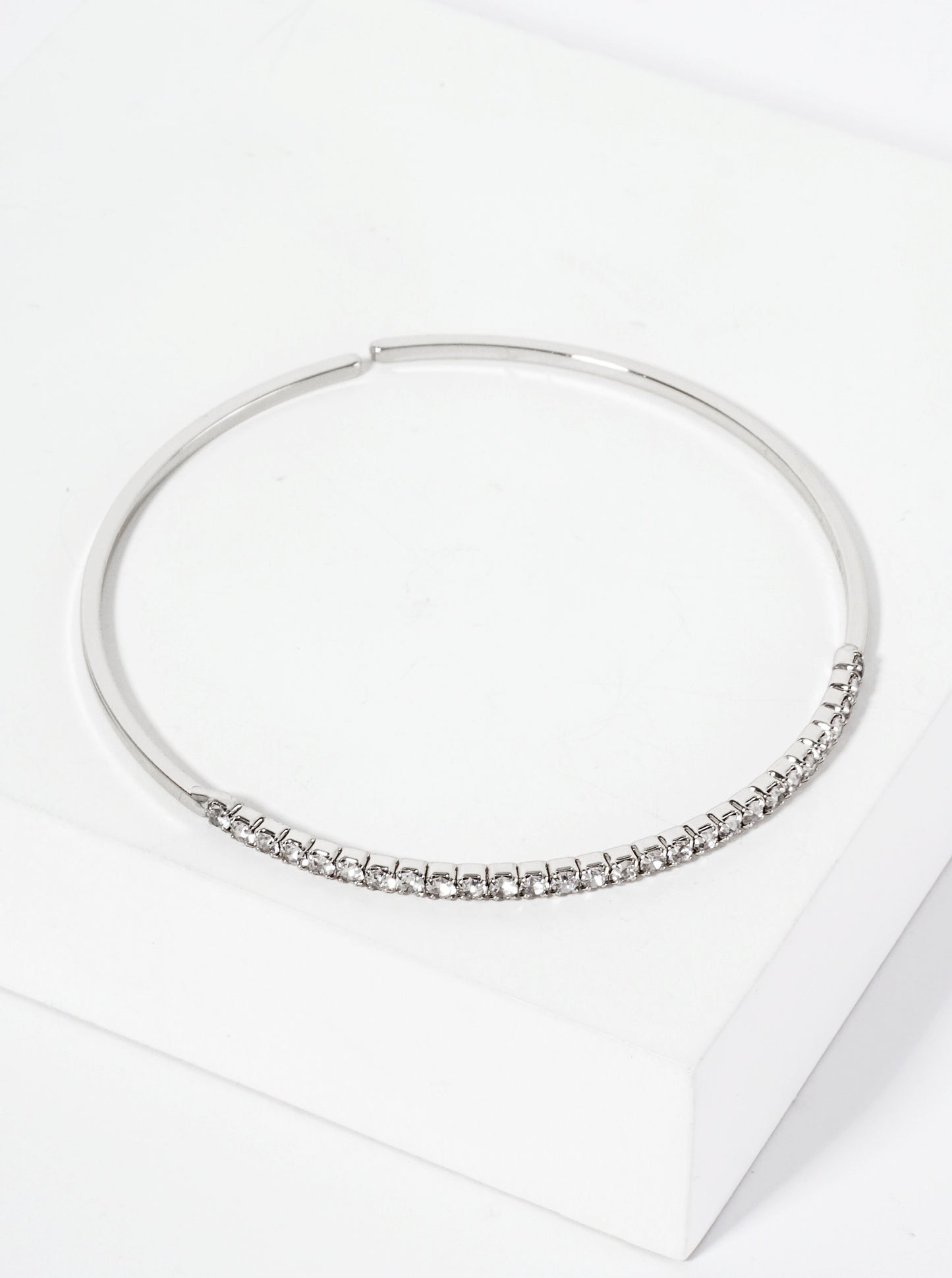 Crystal Pave Delicate Stretch Open Cuff Bracelet