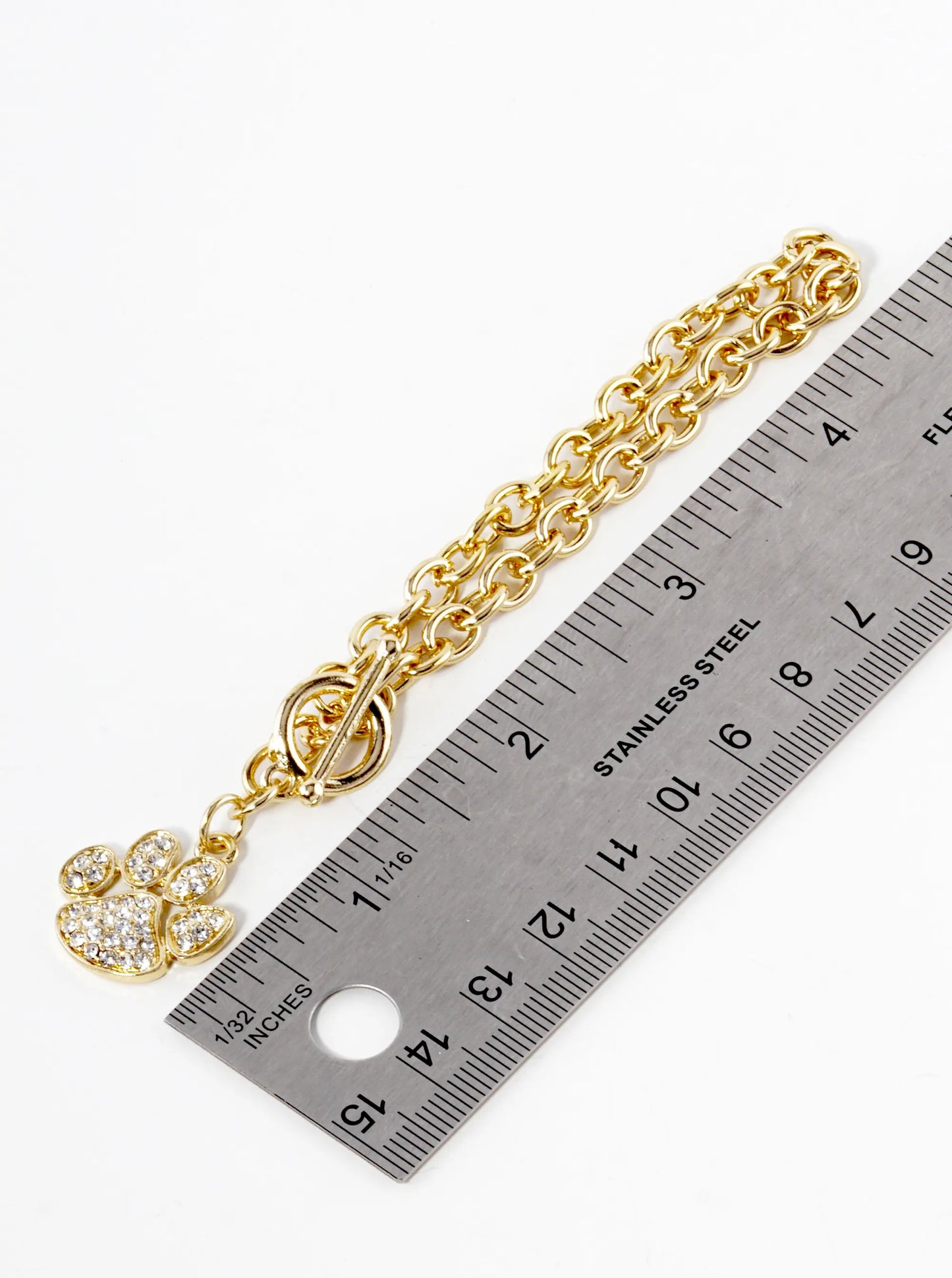 Crystal Pave Dog Paw Game Day Mascot Charm Toggle Closure Chain Bracelet
