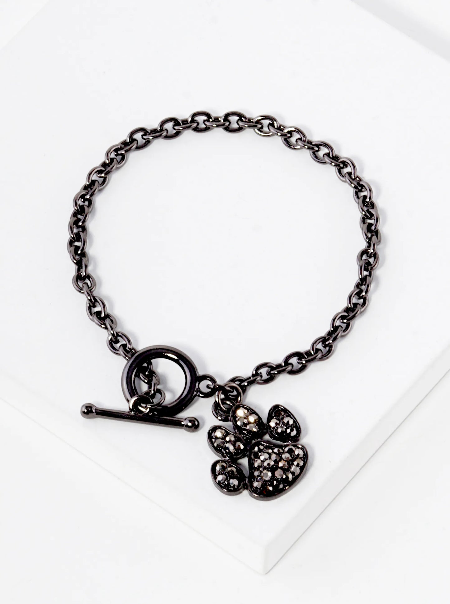 Crystal Pave Dog Paw Game Day Mascot Charm Toggle Closure Chain Bracelet