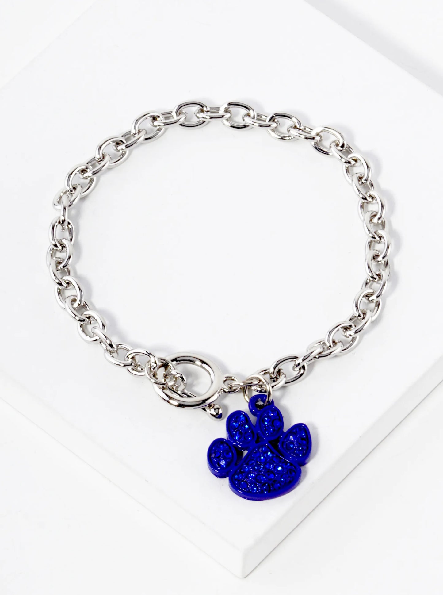 Crystal Pave Dog Paw Game Day Mascot Charm Toggle Closure Chain Bracelet