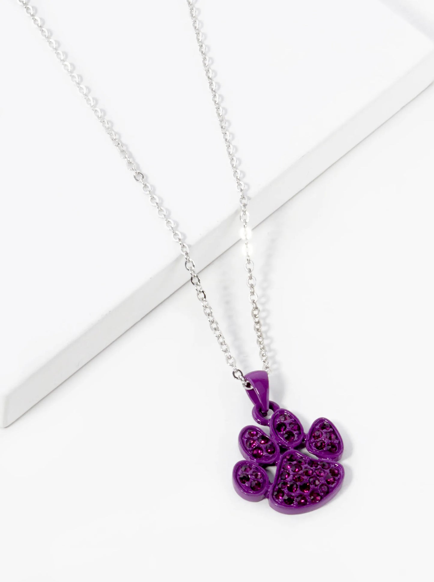Crystal Pave Dog Paw Game Day Mascot Pendant Necklace