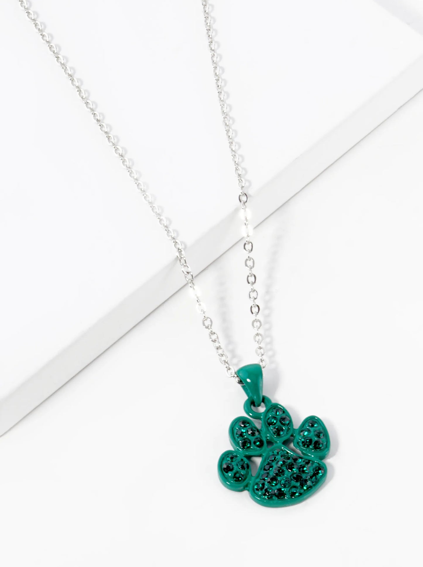 Crystal Pave Dog Paw Game Day Mascot Pendant Necklace